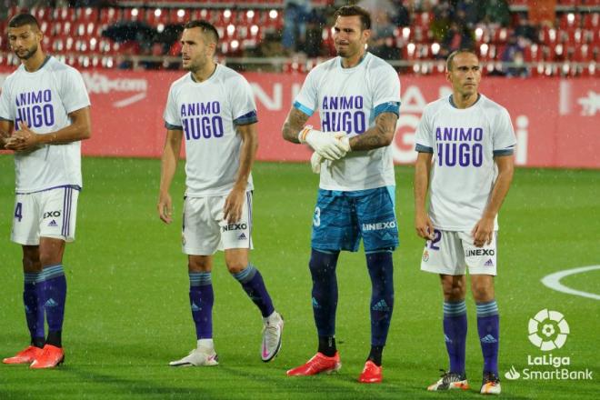 Los jugadores del Pucela muestran su apoyo a Hugo Vallejo.