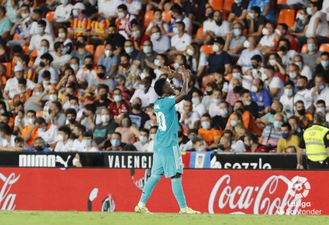 Vini celebra su gol ante el Valencia bajo las órdenes de Ancelotti (Foto: LaLiga).