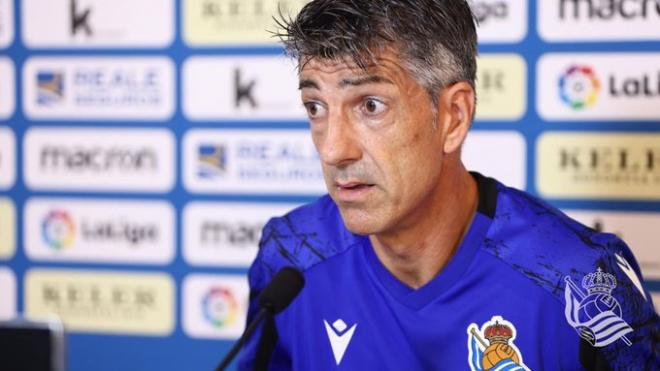 Imanol Alguacil, entrenador de la Real en rueda de prensa (Foto: Real Sociedad).