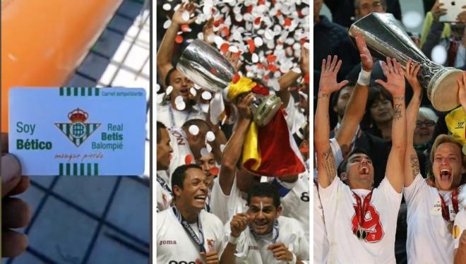 El carnet del Betis en la Ciudad Deportiva del Sevilla y los títulos de 2006 y 2014