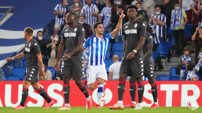 Merino celebra su gol al Mónaco (Foto: Real Sociedad).