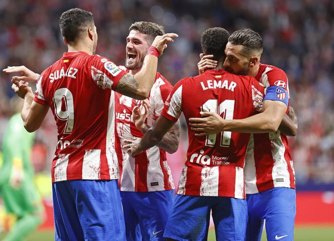 Luis Suárez, Rodrigo de Paul, Lemar y Koke celebran un gol del Atlético de Madrid (Foto: ATM).