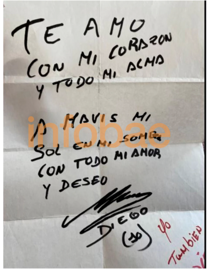 Mensaje de Maradona a Mavys Álvarez (Foto: Infobae).