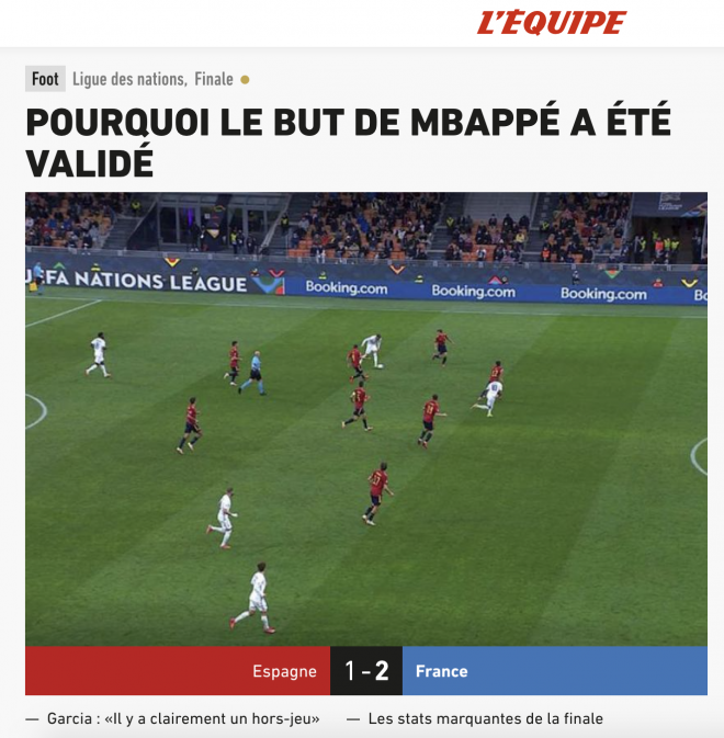 L'Equipe y el gol de Mbappé en el España-Francia de la Liga de las Naciones.