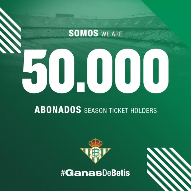 El Real Betis alcanza los 50.000 abonados.