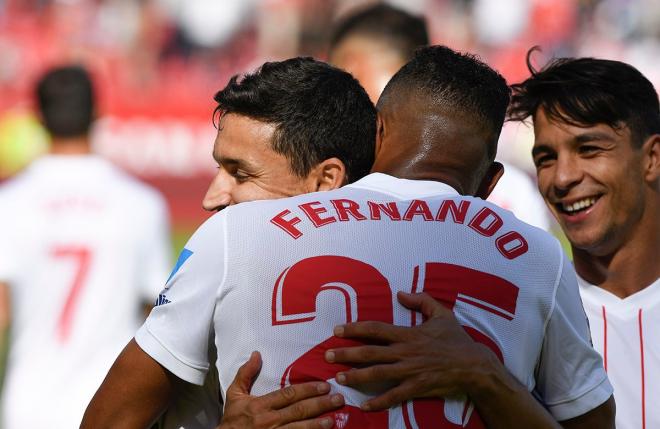 Fernando celebra su gol con el Sevilla (Foto: Kiko Hurtado).