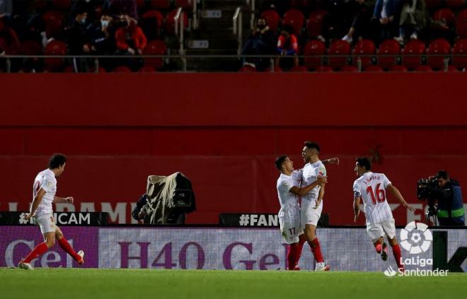 Lamela celebra el gol del Sevilla ante el Mallorca (Foto: LaLiga)