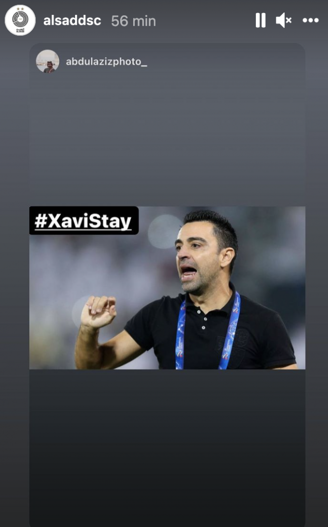 El @AlsaddSC pide en Instagram que Xavi Hernández se quede en el conjunto catarí con el hashtag #