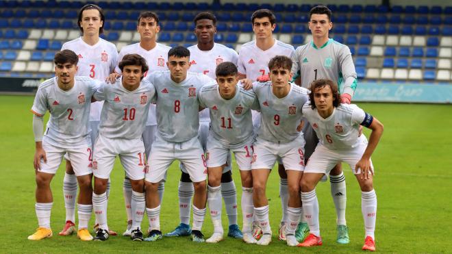 Once de la selección española sub 19 en el primer amistoso ante Israel (Foto: @Sefutbol).