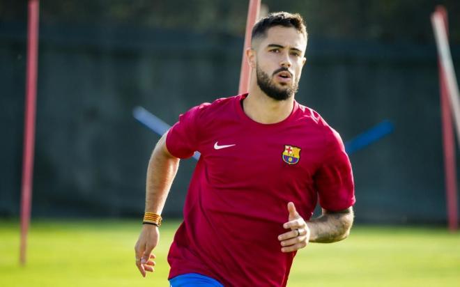 Álvaro Sanz, en un entrenamiento de pretemporada (Foto: FC Barcelona).