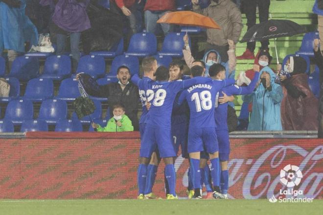 El Getafe celebra su segundo gol al Espanyol (Foto: LaLiga).
