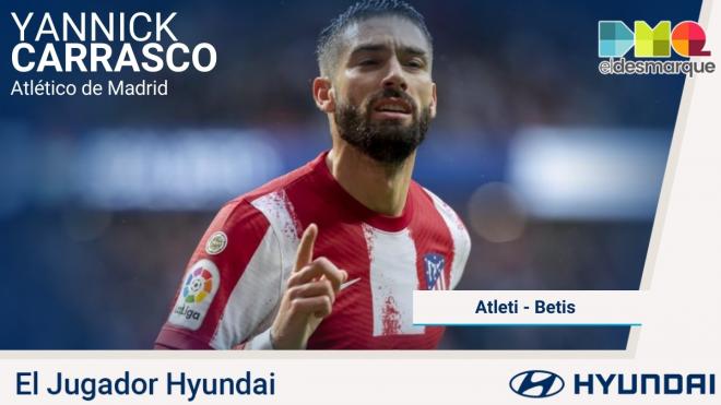 Yannick Carrasco, Jugador Hyundai del Atlético de Madrid-Betis.