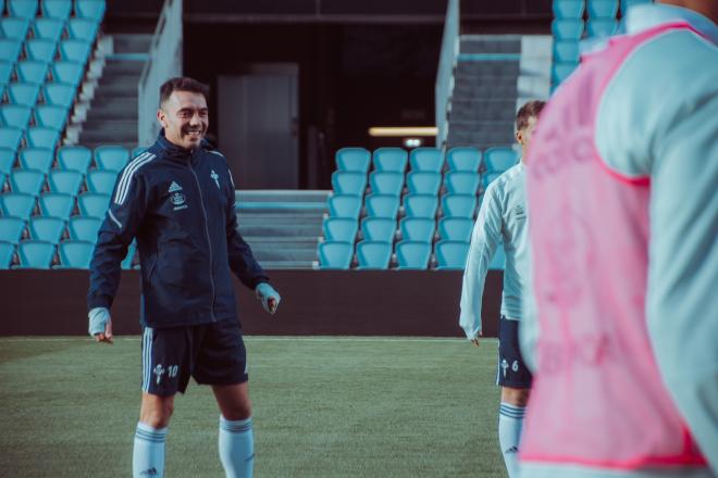 Iago Aspas en el entrenamiento previo al partido contra el FC Barcelona (Foto: RC Celta).