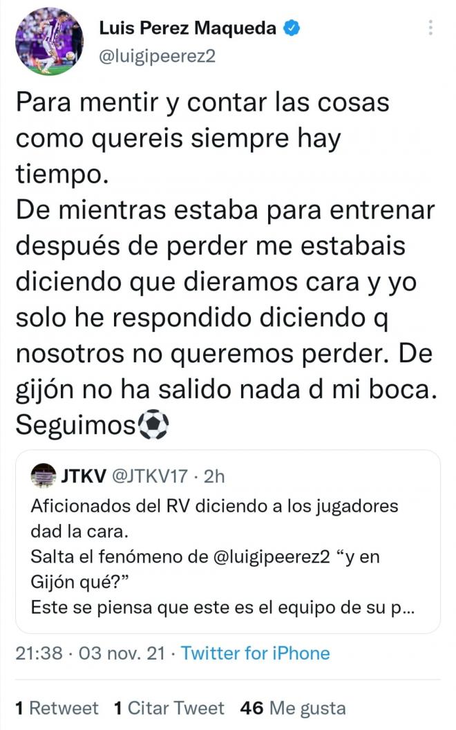 Luis Pérez contesta a varios aficionados en Twitter