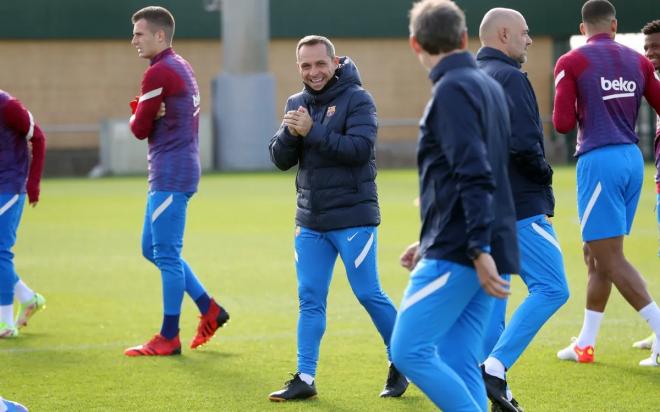 Sergi, en uno de los últimos entrenamientos con el Barça (Foto: FCB).