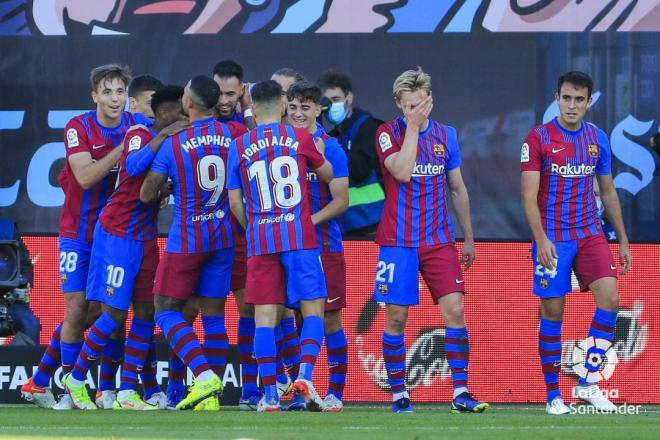 Celebración de los jugadores del Barcelona ante el Celta (Foto: LaLiga).