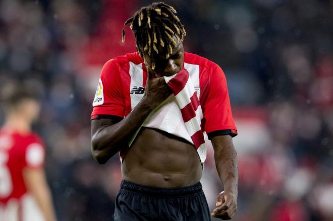 Gesto de Nico Williams ante el Cádiz en San Mamés (Foto: Athletic Club).