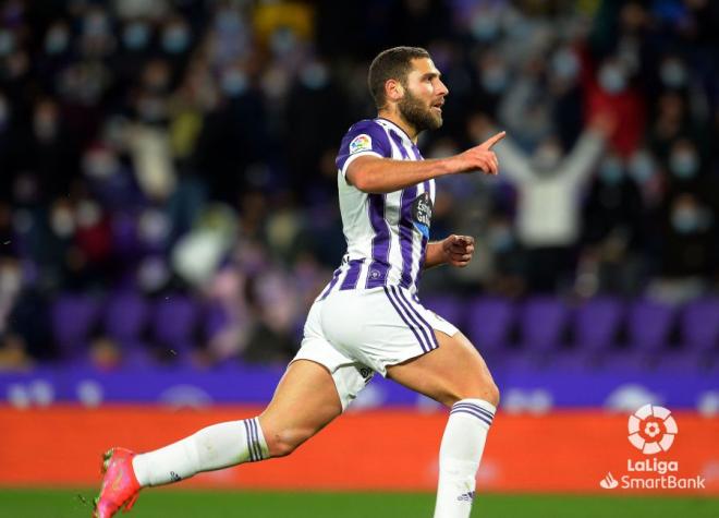 Weissman festeja su segundo gol en el Real Valladolid-Mirandés.
