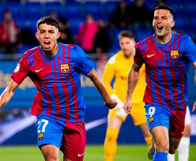 Celebración de Ilias Akhomach con el Barcelona Atlètic (FOTO: FCBarcelonaB).