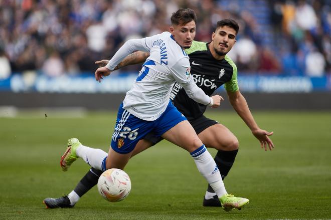 Borja Sainz, protagonista del último Real Zaragoza - Sporting de Gijón (Foto: Daniel Marzo). 