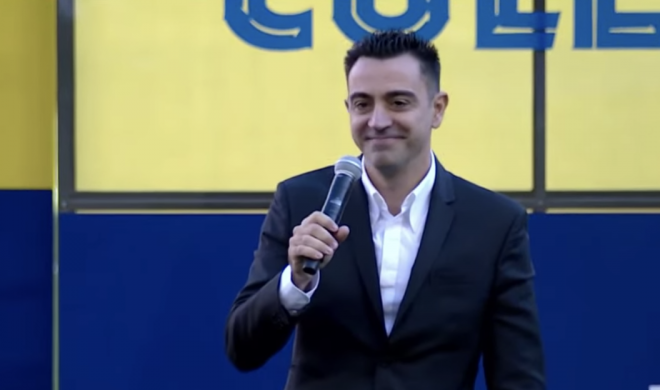 Xavi Hernández, durante su presentación con el FC Barcelona.