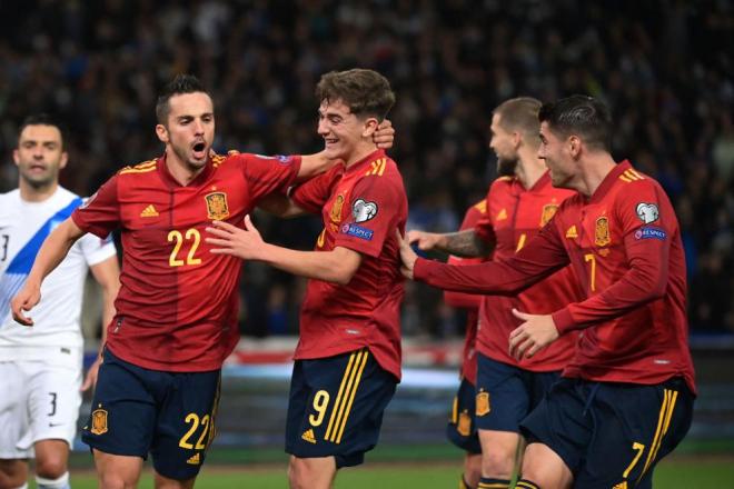 España celebra el gol de Sarabia a Grecia (Foto: SeFutbol).
