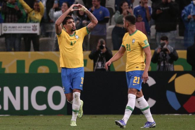 Lucas Paquetá celebra su gol en el Brasil-Colombia (Foto: Cordon Press).