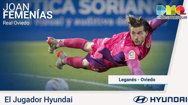 Femenías, el jugador Hyundai del Leganés-Real Oviedo.