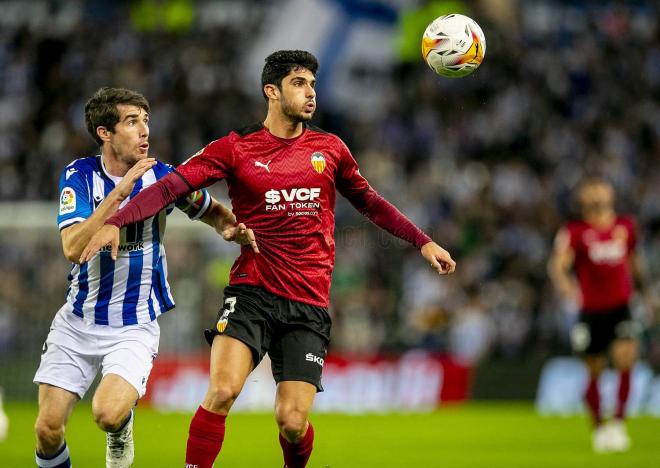 Guedes en el Real Sociedad - Valencia CF (Foto: Valencia CF).