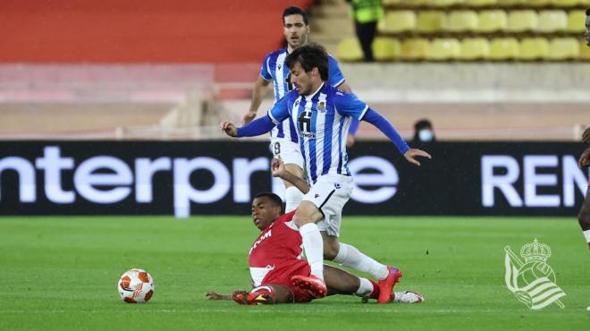 David Silva durante el Mónaco-Real Sociedad de Europa League (Foto: RSO).