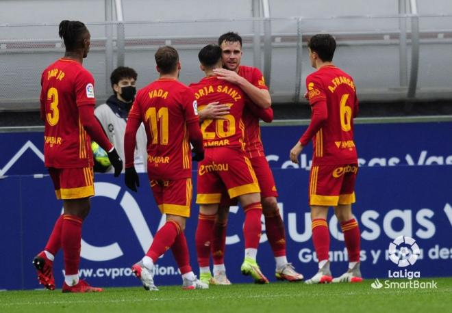 Borja Sainz celebra su gol ante el Amorebieta (Foto; LaLiga).