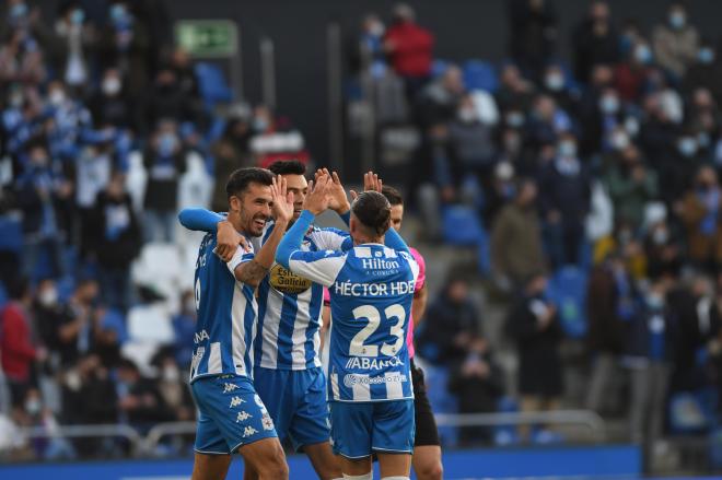 Los jugadores del Dépor celebrando un gol de Quiles (Foto: RCD).
