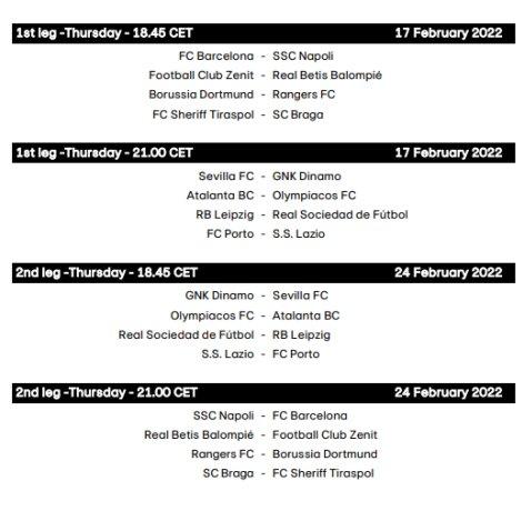 Los horarios del Sevilla FC y el resto de equipos de Europa League.