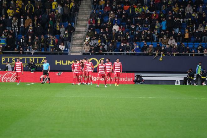 Los jugadores del Granada celebran el gol de Jorge Molina al Cádiz (Foto: Cristo García).