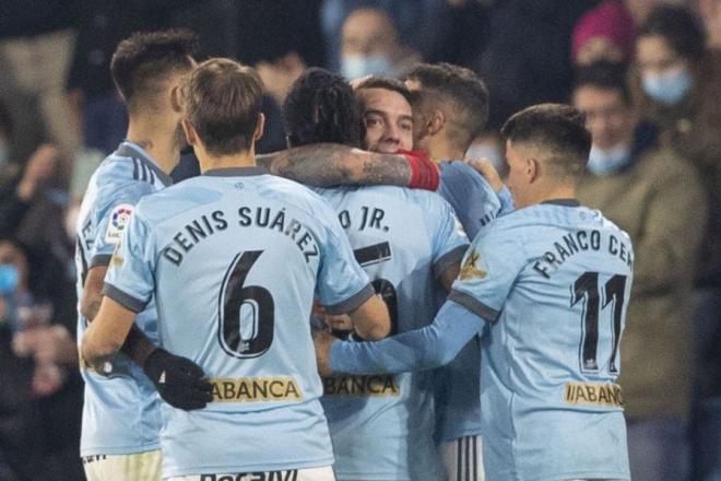 Los jugadores del Celta celebran el gol de Aspas en el Celta-Espanyol (Foto: LaLiga).