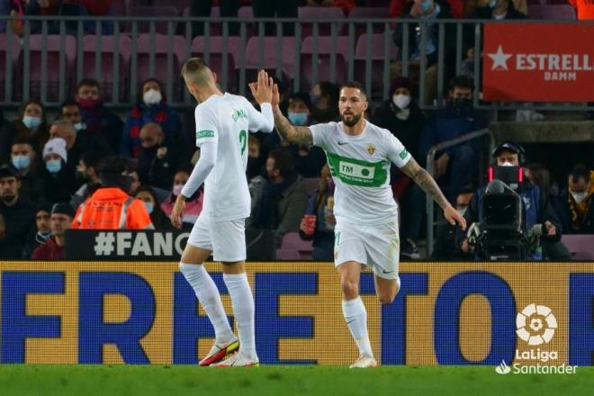 Tete Morente celebra su gol en el Camp Nou (Foto: LaLiga).