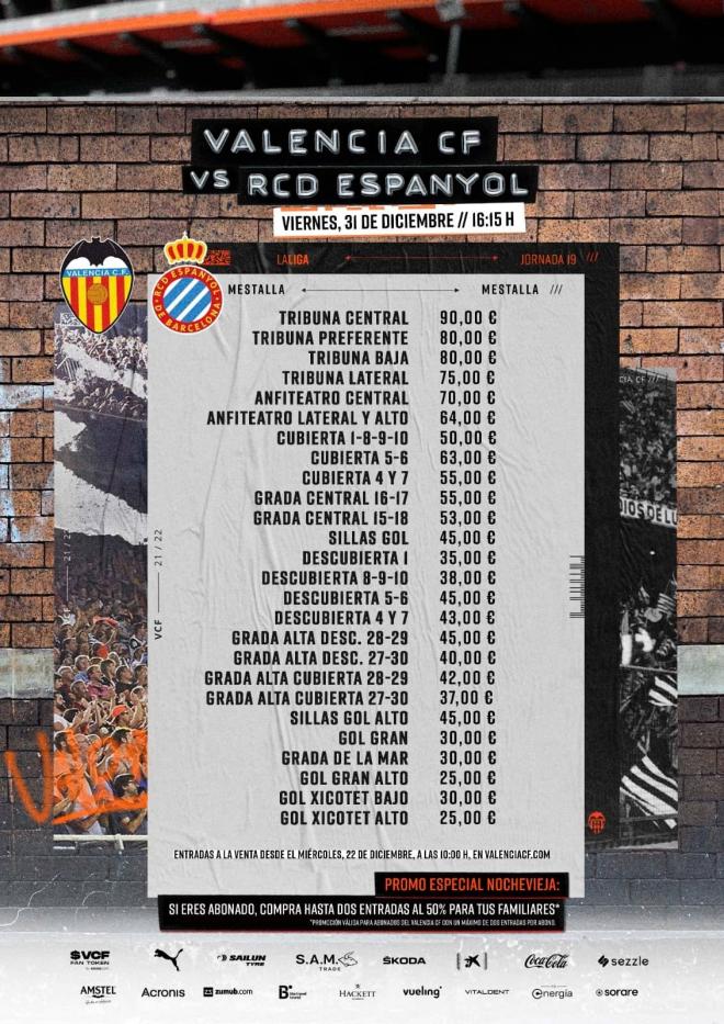 Precio de las entradas para el Valencia-Espanyol (Foto: Valencia CF)