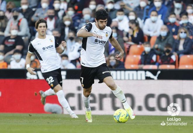 Guedes, durante el Valencia-Espanyol (Foto: LaLiga).