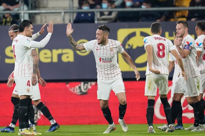 Ocampos celebra su gol en el Cádiz-Sevilla (Foto: SFC).