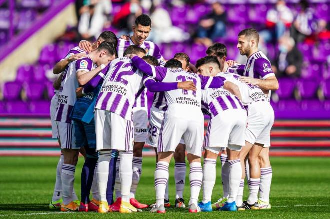 Los jugadores pucelanos, antes del duelo ante el CD Leganés en Zorrilla (Foto: Real Valladolid).