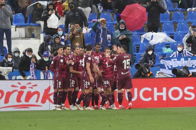 El once de la Real celebra uno de los goles anotados al Leganés.