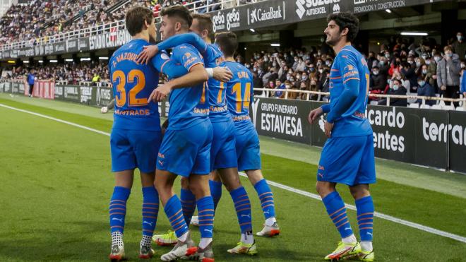 Alegría de gol en el FC Cartagena - Valencia CF (Foto: Valencia CF).