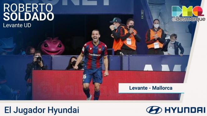 Soldado, el Jugador Hyundai del Levante-Mallorca.