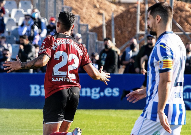 Marcos André celebra su gol ante el Atlético Baleares en octavos de final (Foto: Valencia CF).