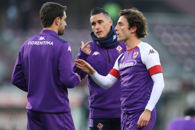 Odriozola, Callejón y Bonaventura, en un calentamiento con la Fiorentina (Foto: Cordon Press).