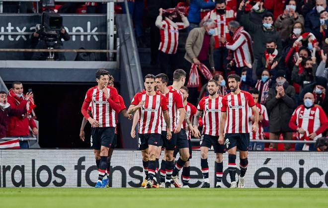 El Athletic celebra el gol de Muniain en Copa ante el Barça (Foto: Cordon Press).