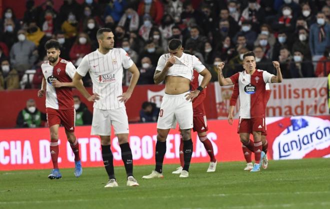 Franco Cervi celebra su gol durante el Sevilla-Celta en el Ramón Sánchez Pizjuán (Foto: Kiko Hurtado).