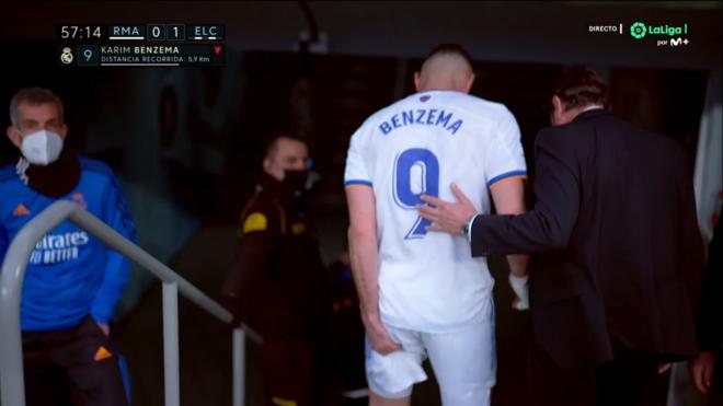 Benzema, lesionado en el Real Madrid-Elche.