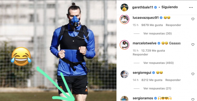 El post de Bale vestido del Real Madrid al que responden varios compañeros.