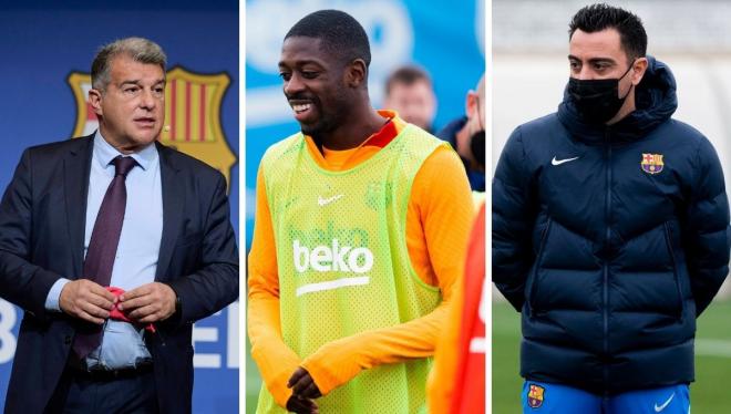 Laporta, Dembélé y Xavi.